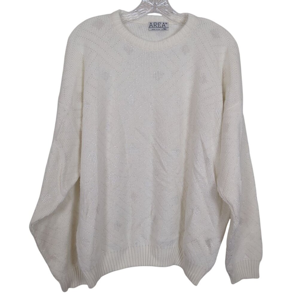 Vintage AREA by TAG White Knit Women’s XL Sweater Geometric diamond 80s 90s